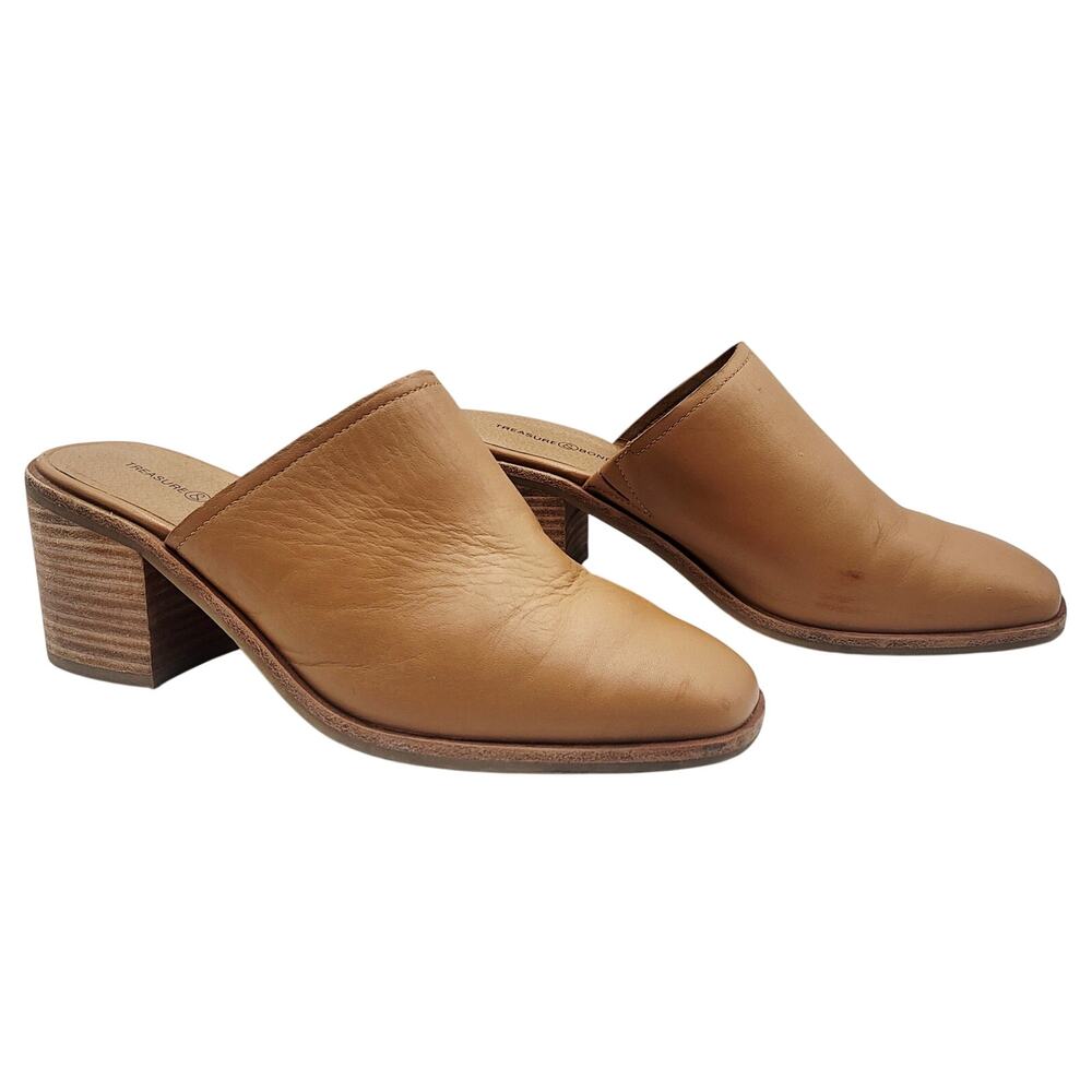 Treasure & Bond Perrla Mule Camel Brown Leather Chunky Stacked Heel Women's 8.5